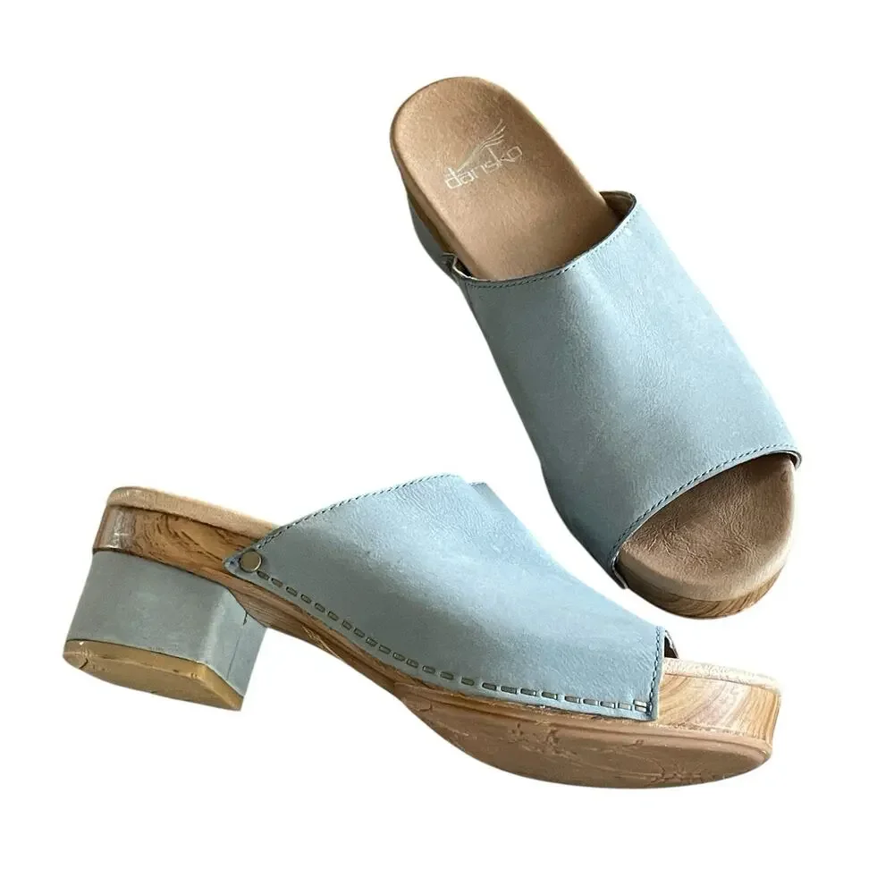 DANSKO Maci Women's Size 37/US 7 Light Blue Suede Leather Open Toe Mule Slides - Picture 5 of 9